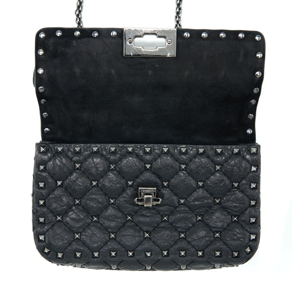VALENTINO ROCKSTUD TOP HANDLE FLAP BAG WITH CHAIN BLACK SHW