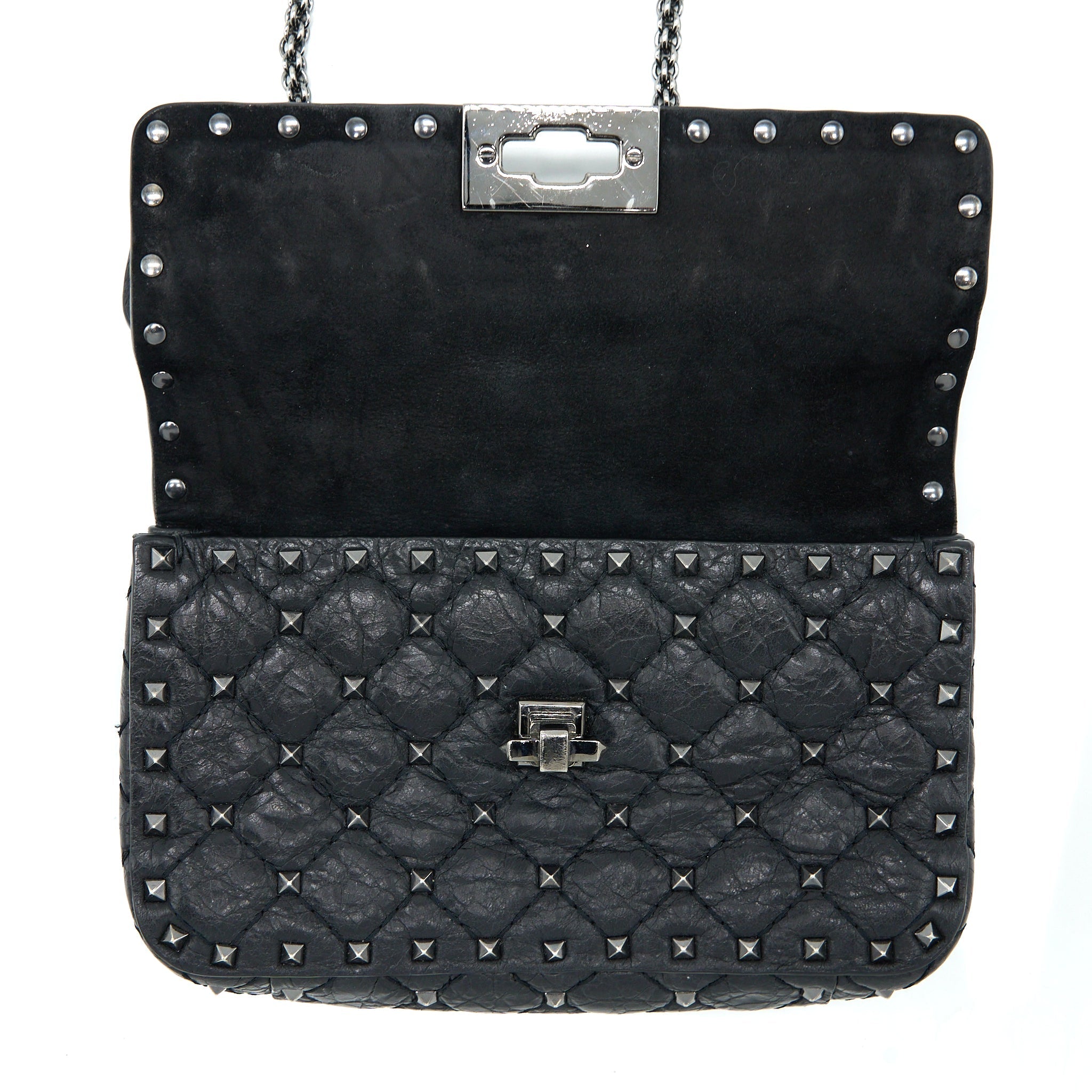 VALENTINO ROCKSTUD TOP HANDLE FLAP BAG WITH CHAIN BLACK SHW