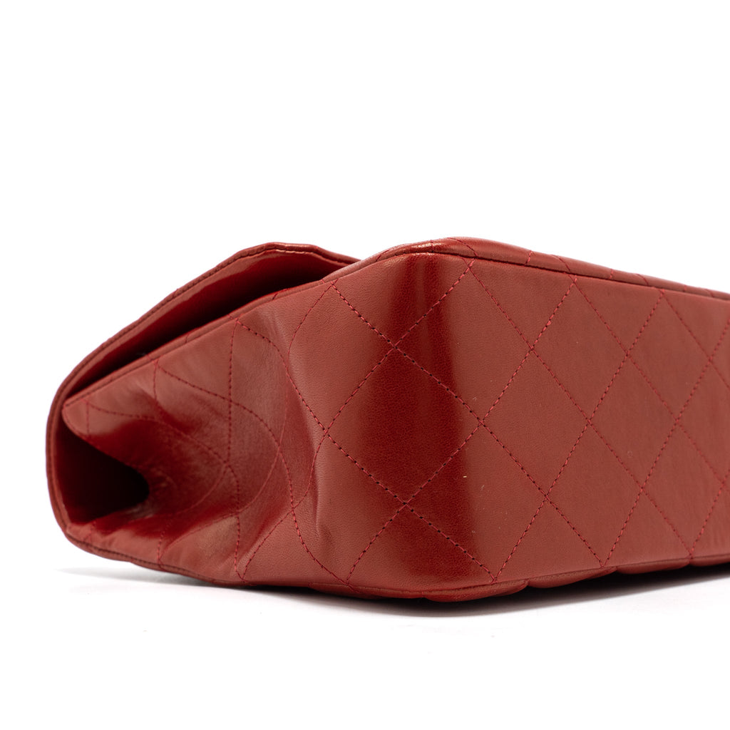 CHANEL JUMBO CLASSIC SINGLE FLAP BAG LAMBSKIN RED SHW