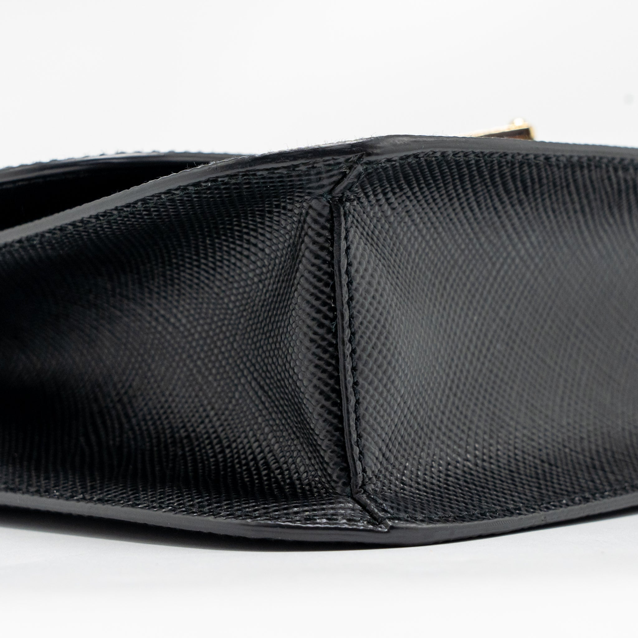 PRADA SAFFIANO LEATHER FLAP SHOULDER BAG CALFSKIN BLACK GHW