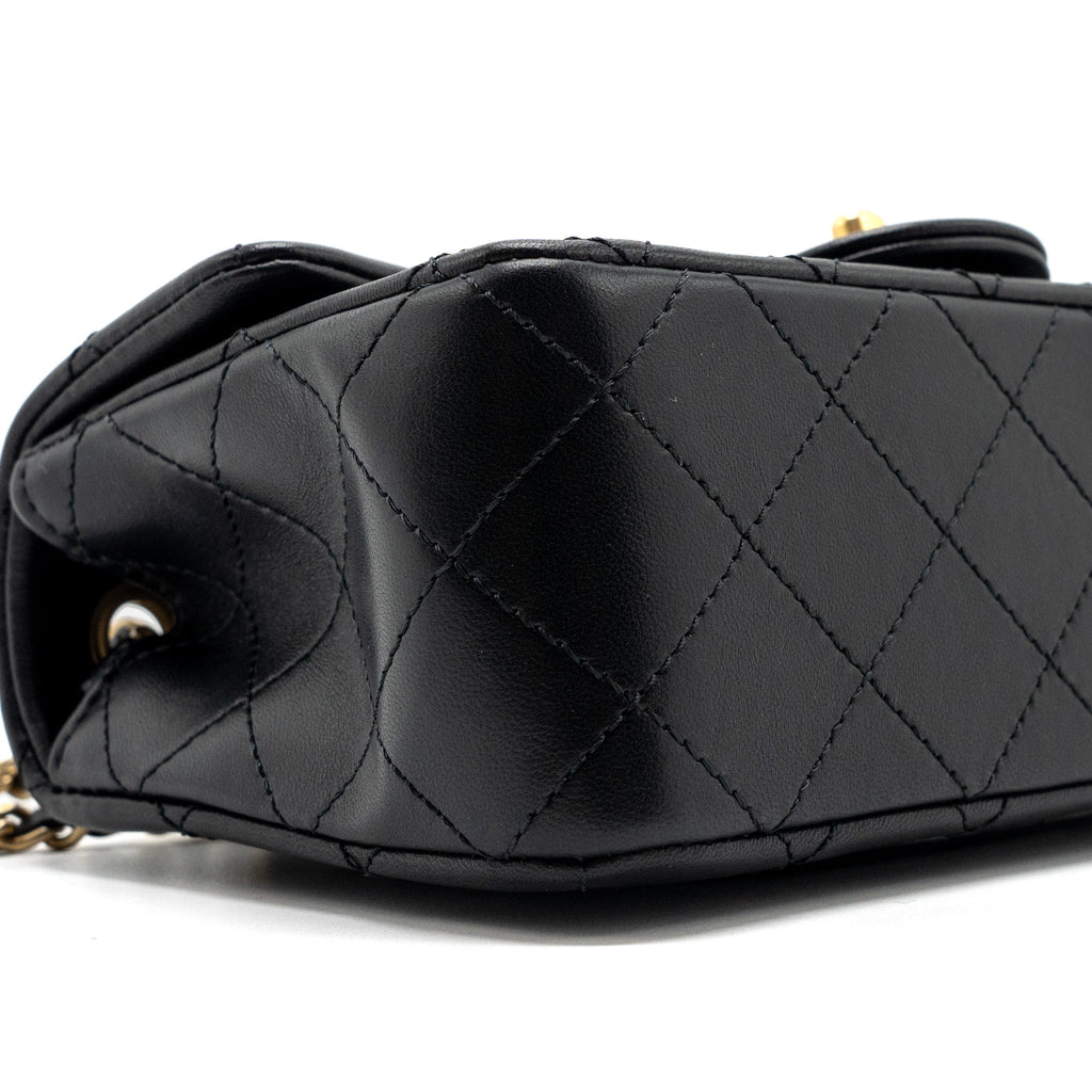 CHANEL PEARL CRUSH MINI RECTANGULAR LAMBSKIN BLACK BRUSHED GHW(MICROCHIP)