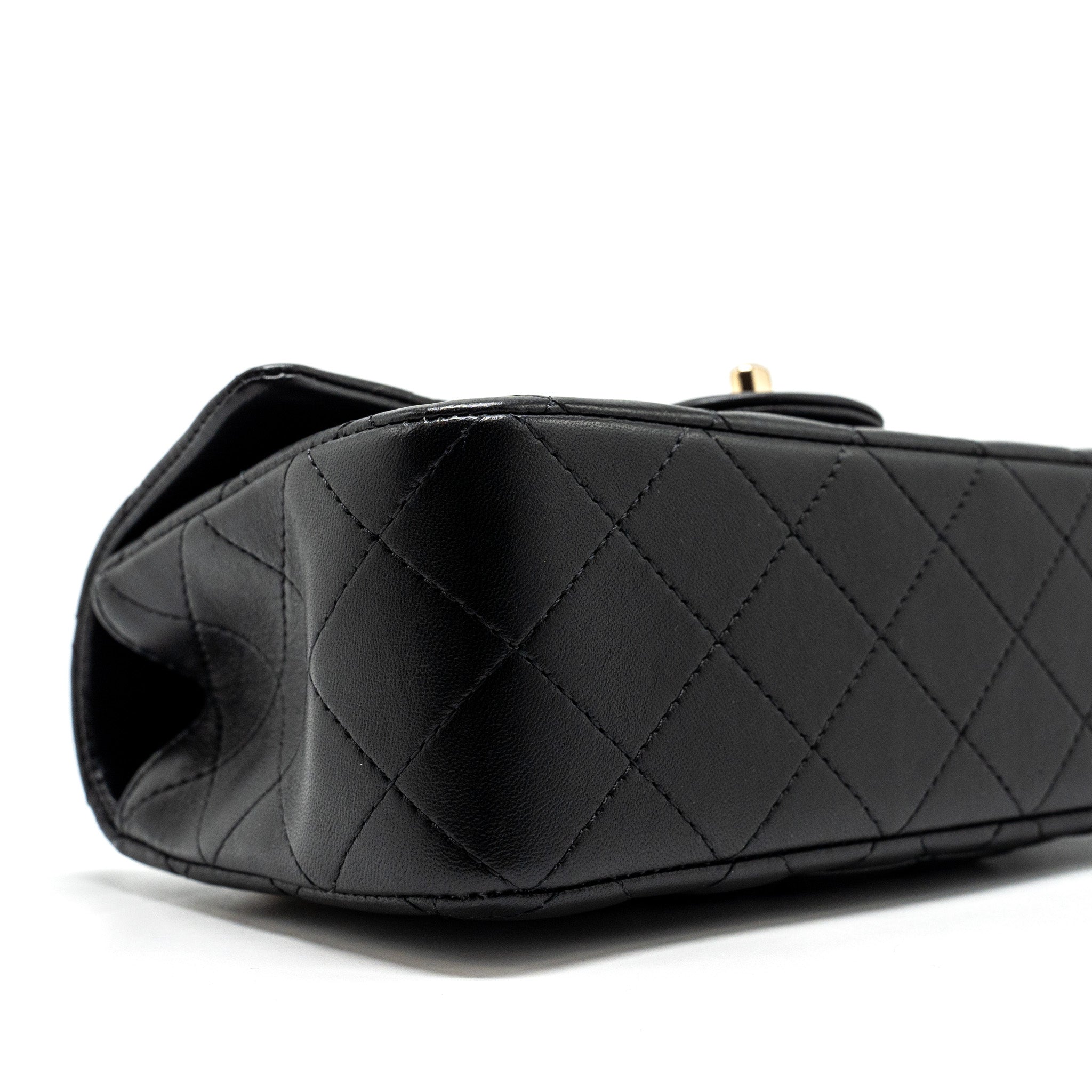 CHANEL TOP HANDLE MINI RECTANGULAR FLAP BAG LAMBSKIN BLACK LGHW (MICROCHIP)