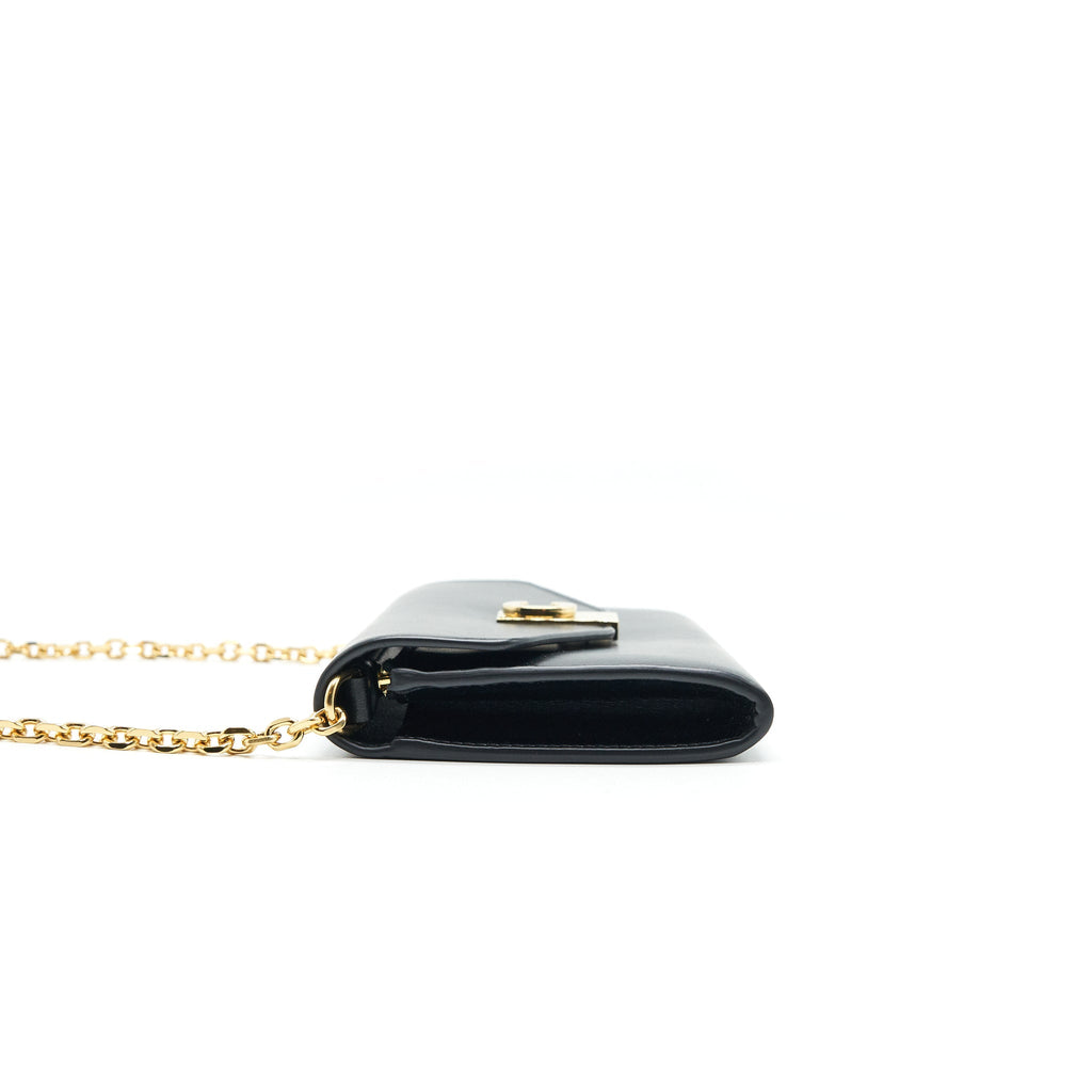 CELINE CALFSKIN C WALLET ON CHAIN BAG BLACK GHW