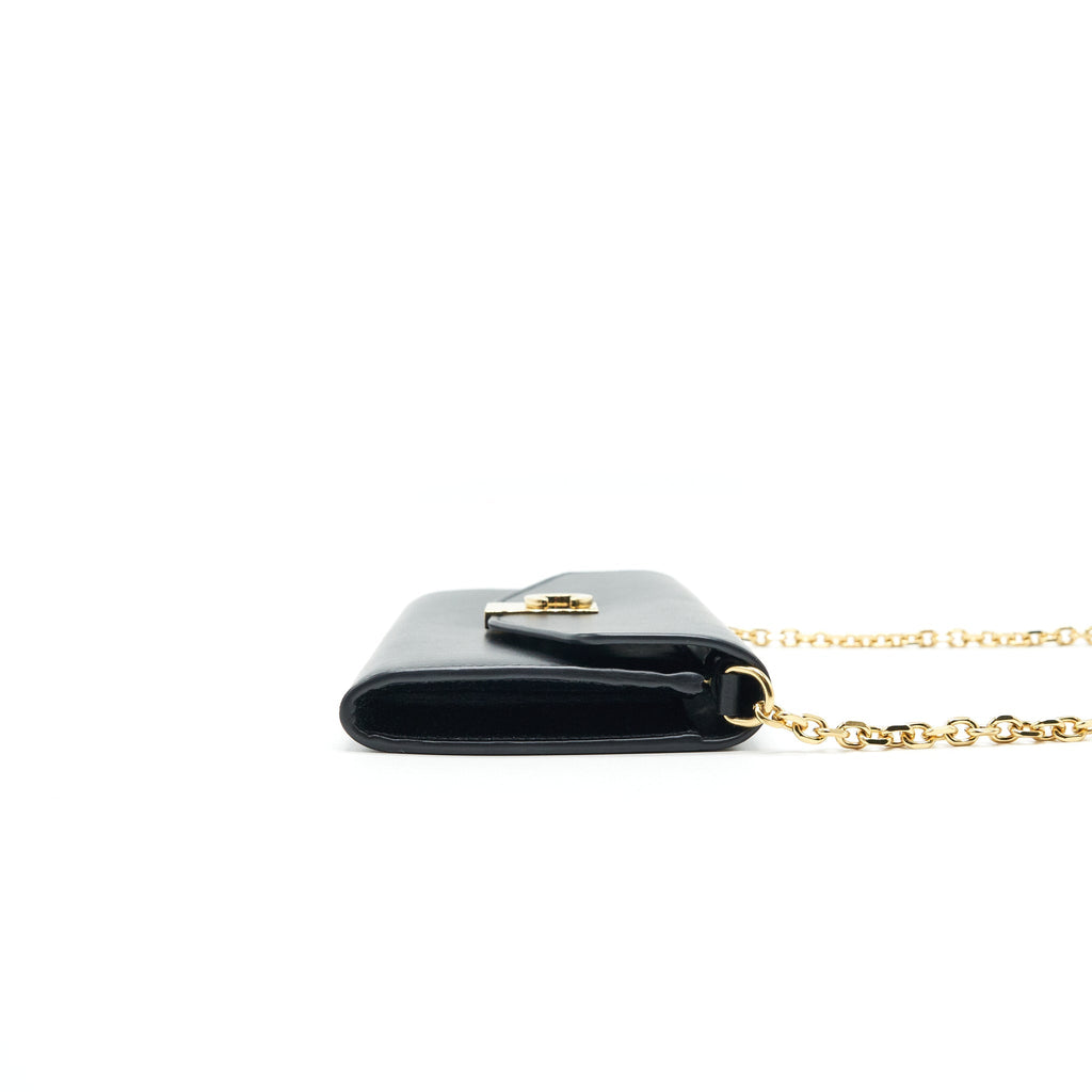 CELINE CALFSKIN C WALLET ON CHAIN BAG BLACK GHW