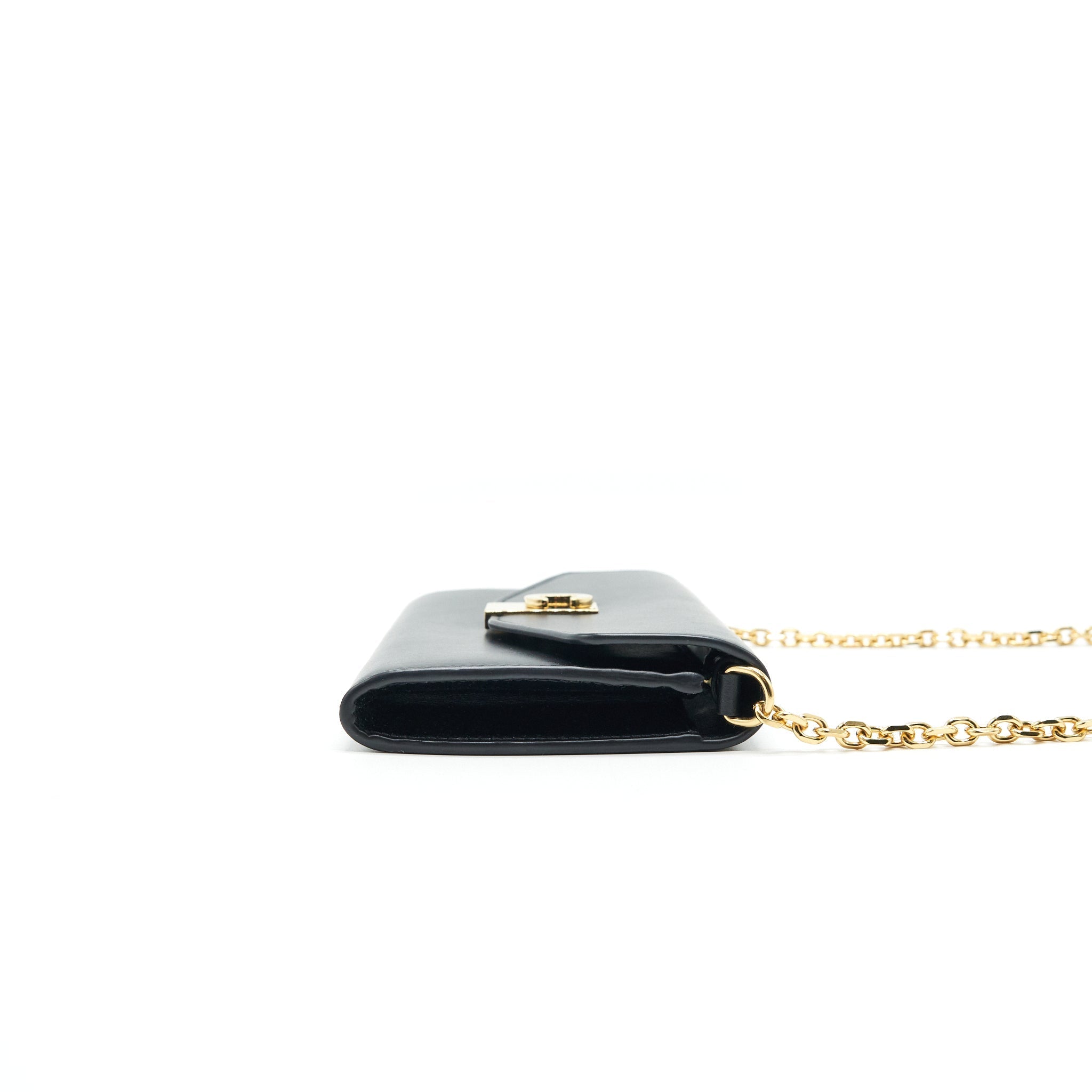 CELINE CALFSKIN C WALLET ON CHAIN BAG BLACK GHW