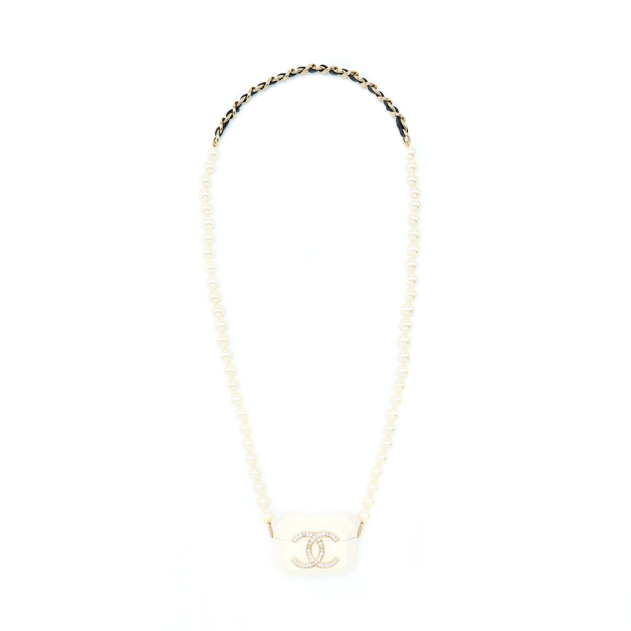 CHANEL AIRPODS CASE WITH PEARL CHAIN WHITE LGHW