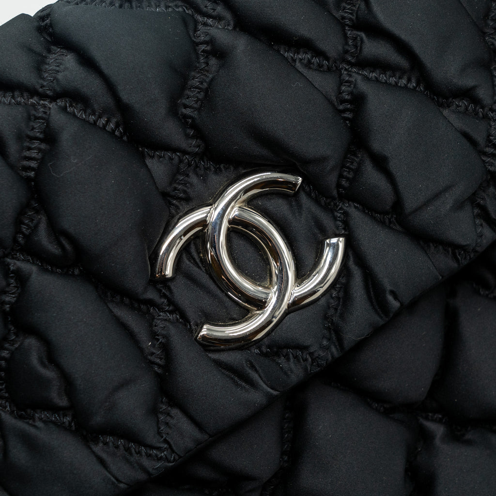 CHANEL QUILTED FLAP SHOULDER BAG NYLON BLACK SHW