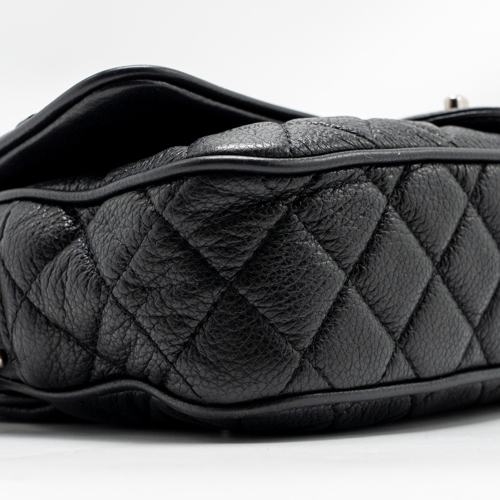 CHANEL MEDIUM CASUAL ROCK FLAP BAG GRAINED CALFSKIN BLACK RUTHENIUM HARDWARE