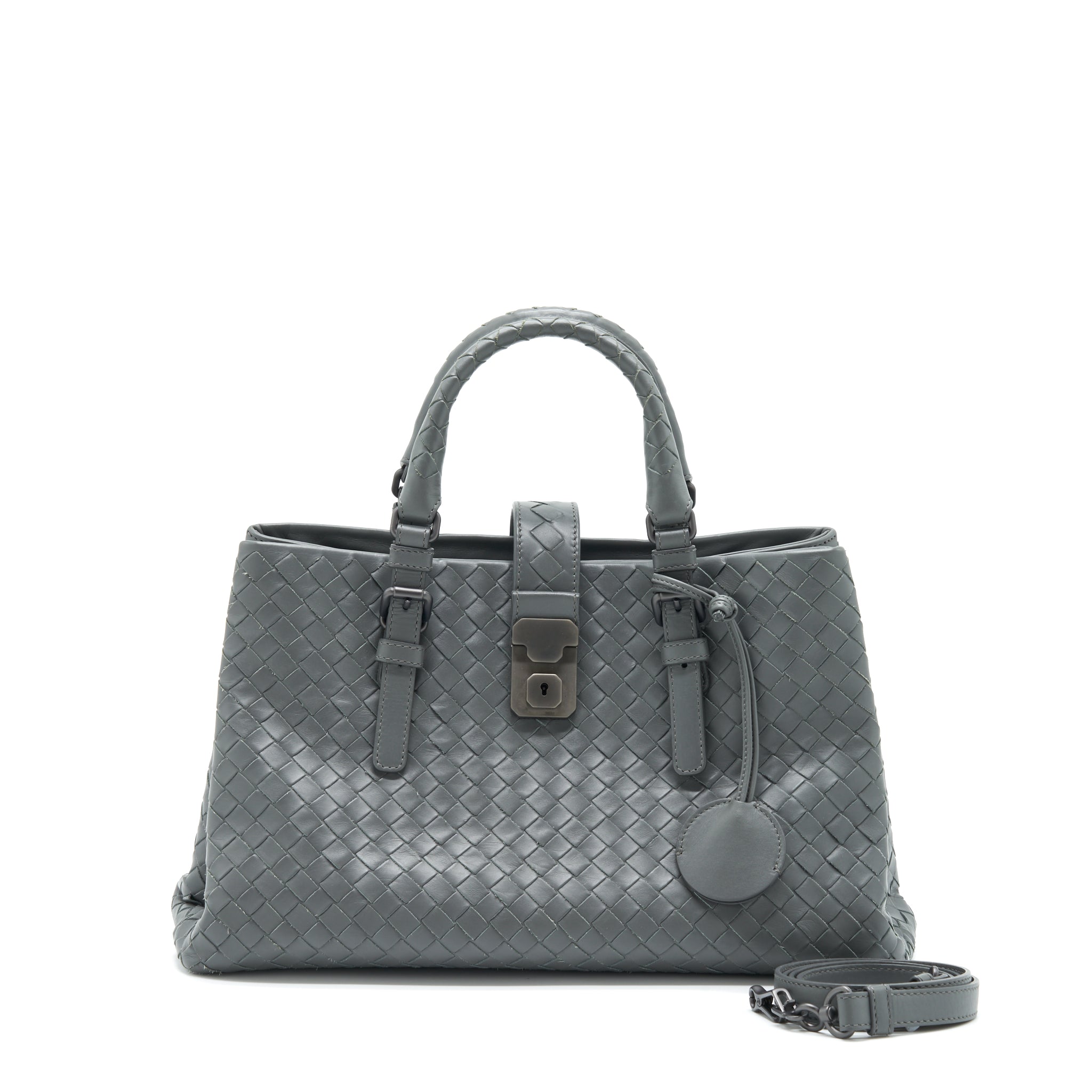 BOTTEGA VENETA ROMA TOTE BAG DARK GREY RUTHENIUM SLIVER HARDWARE