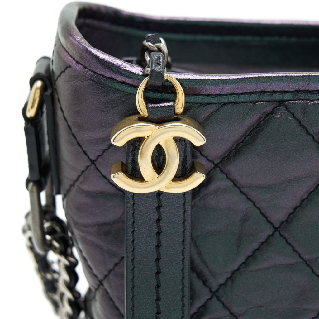 CHANEL SMALL GABRIELLE HOBO BAG LAMBSKIN IRIDESCENT PURPLE WITH GOLD/SILVER HARDWARE