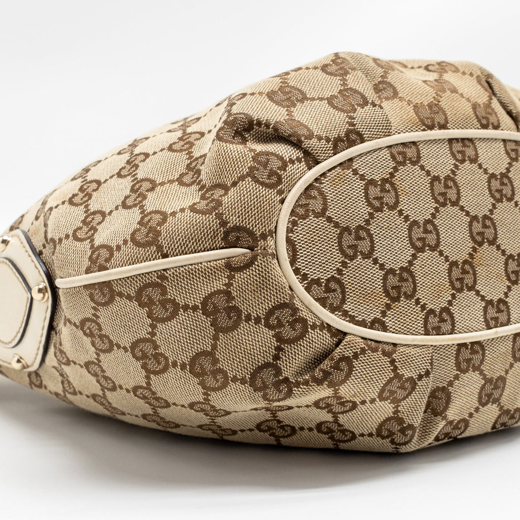 GUCCI PELHAM HOBO BAG GG CANVAS / LEATHER BEIGE/WHITE LGHW