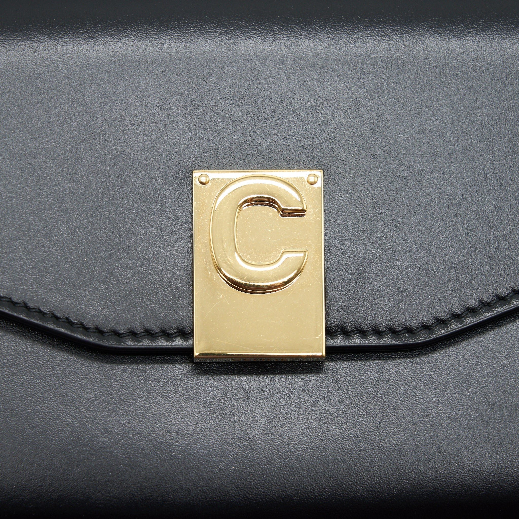CELINE CALFSKIN C WALLET ON CHAIN BAG BLACK GHW