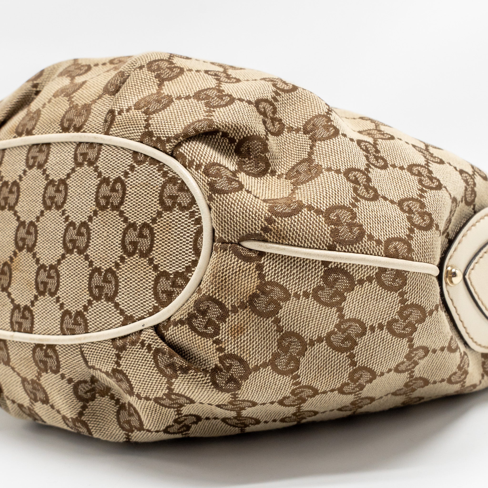 GUCCI PELHAM HOBO BAG GG CANVAS / LEATHER BEIGE/WHITE LGHW
