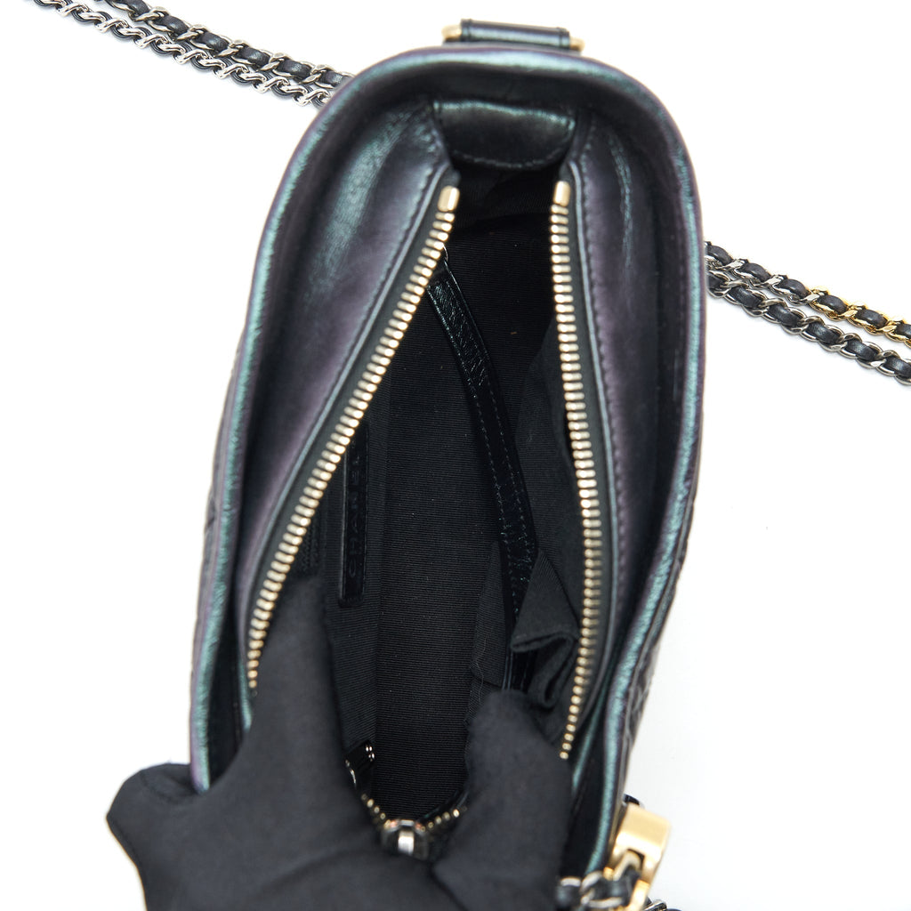 CHANEL SMALL GABRIELLE HOBO BAG LAMBSKIN IRIDESCENT PURPLE WITH GOLD/SILVER HARDWARE