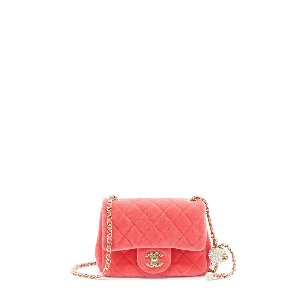 CHANEL PEARL CRUSH MINI SQUARE FLAP BAG VELVET PINK GHW