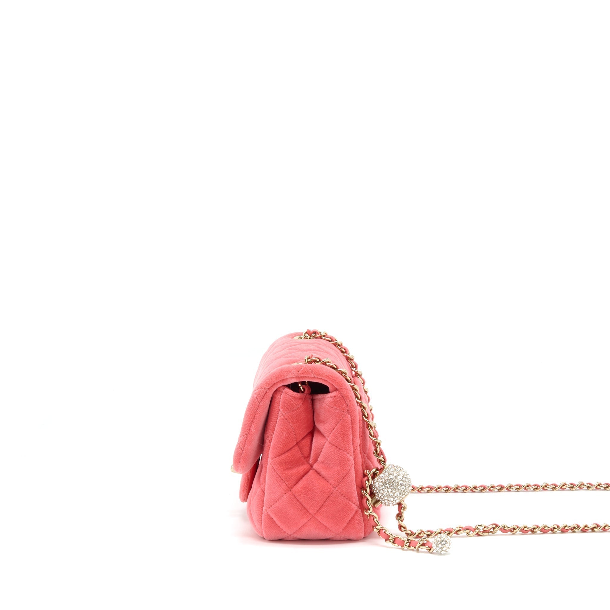CHANEL PEARL CRUSH MINI SQUARE FLAP BAG VELVET PINK GHW