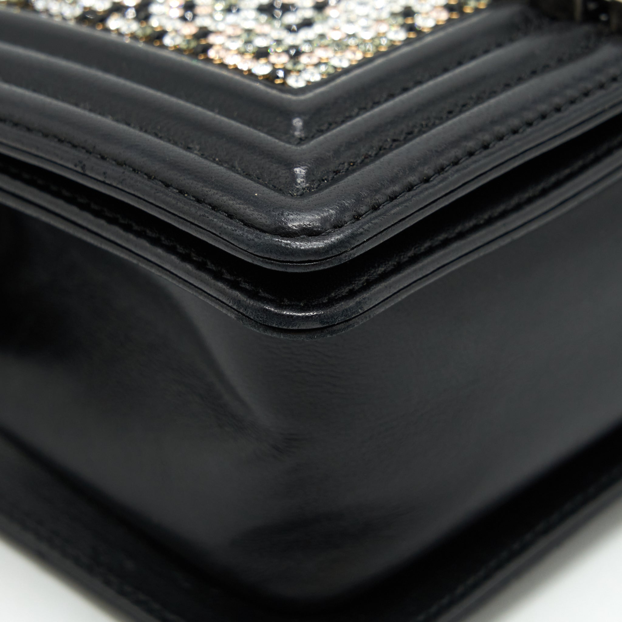 CHANEL SMALL BOY WITH CRYSTALS LAMBSKIN BLACK RUTHENIUM HARDWARE