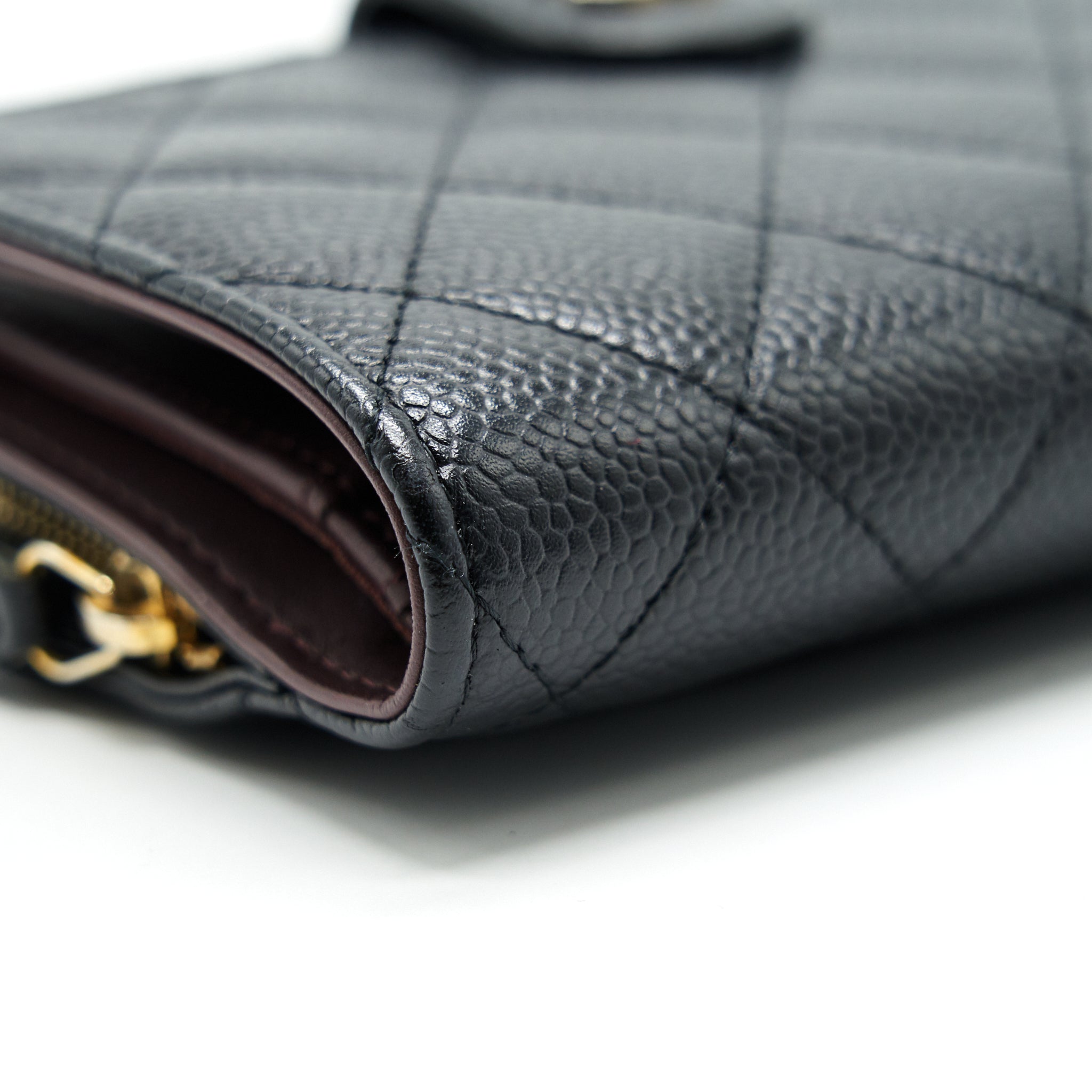CHANEL QUILTED CC BIFOLD CAVIAR WALLET BLACK GHW