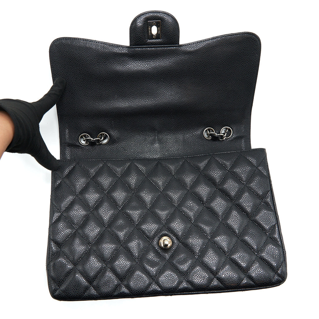 CHANEL JUMBO SINGLE FLAP BAG CAVIAR BLACK SHW