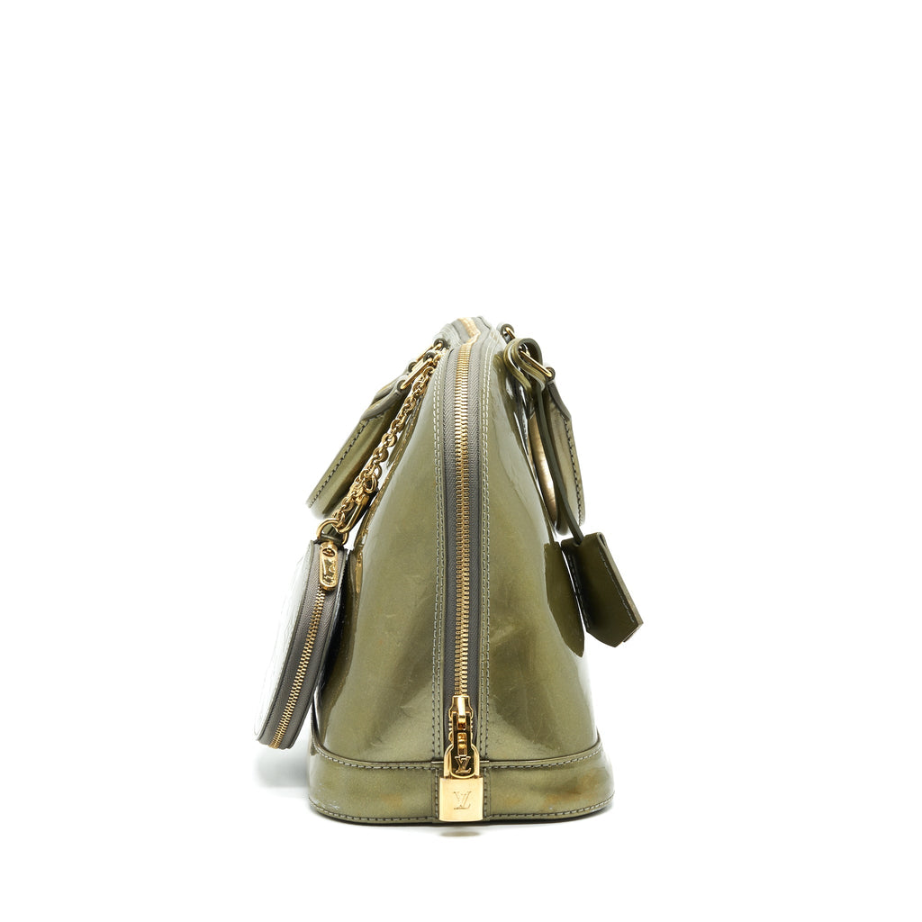 LOUIS VUITTON PATENT ALMA PM OLIVE GREEN WTH COIN PURSE ACCESSORY