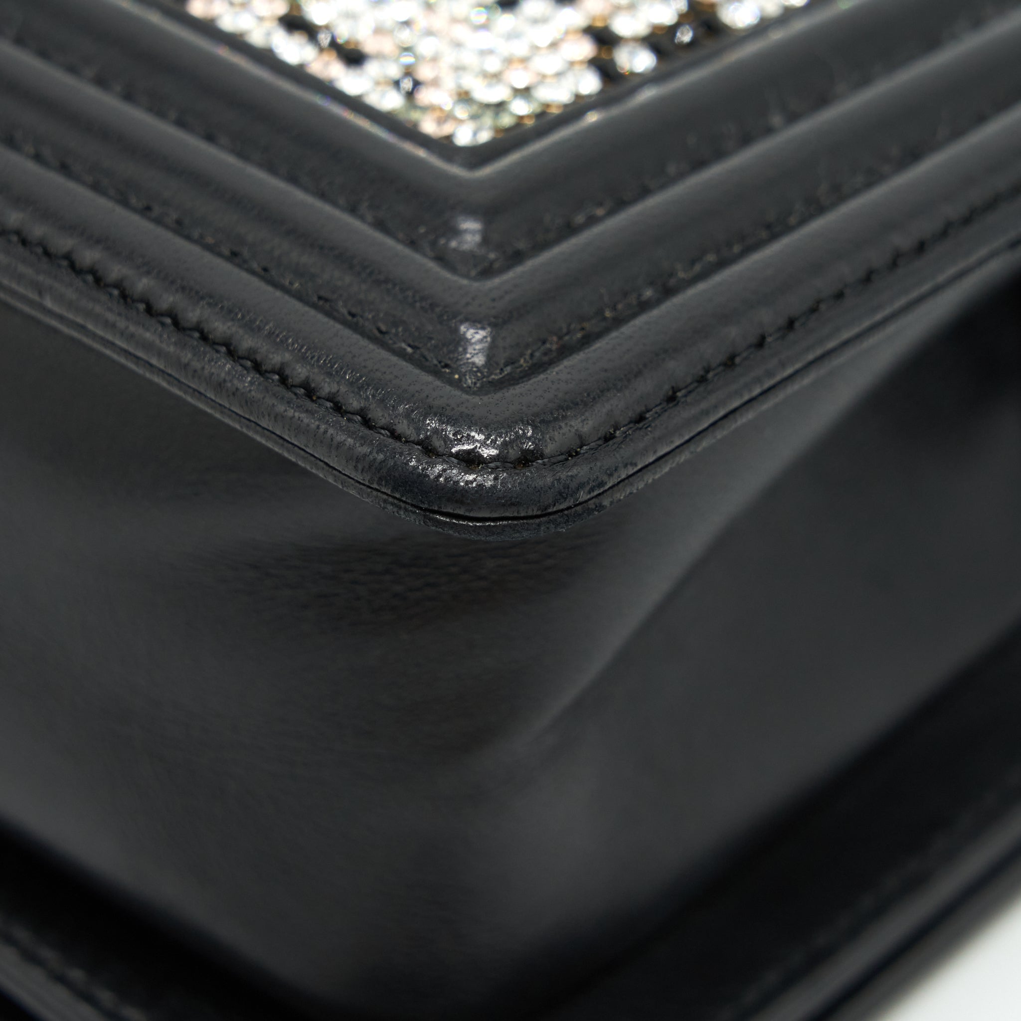CHANEL SMALL BOY WITH CRYSTALS LAMBSKIN BLACK RUTHENIUM HARDWARE