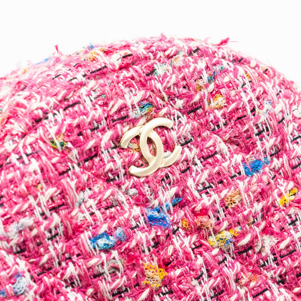 CHANEL ROUND CLUTCH WITH CHAIN TWEED PINK/MULTICOLOUR LGHW