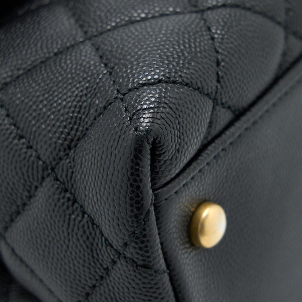 CHANEL MEDIUM COCO HANDLE CAVIAR WITH LIZARD HANDLE BLACK BRUSHED GHW