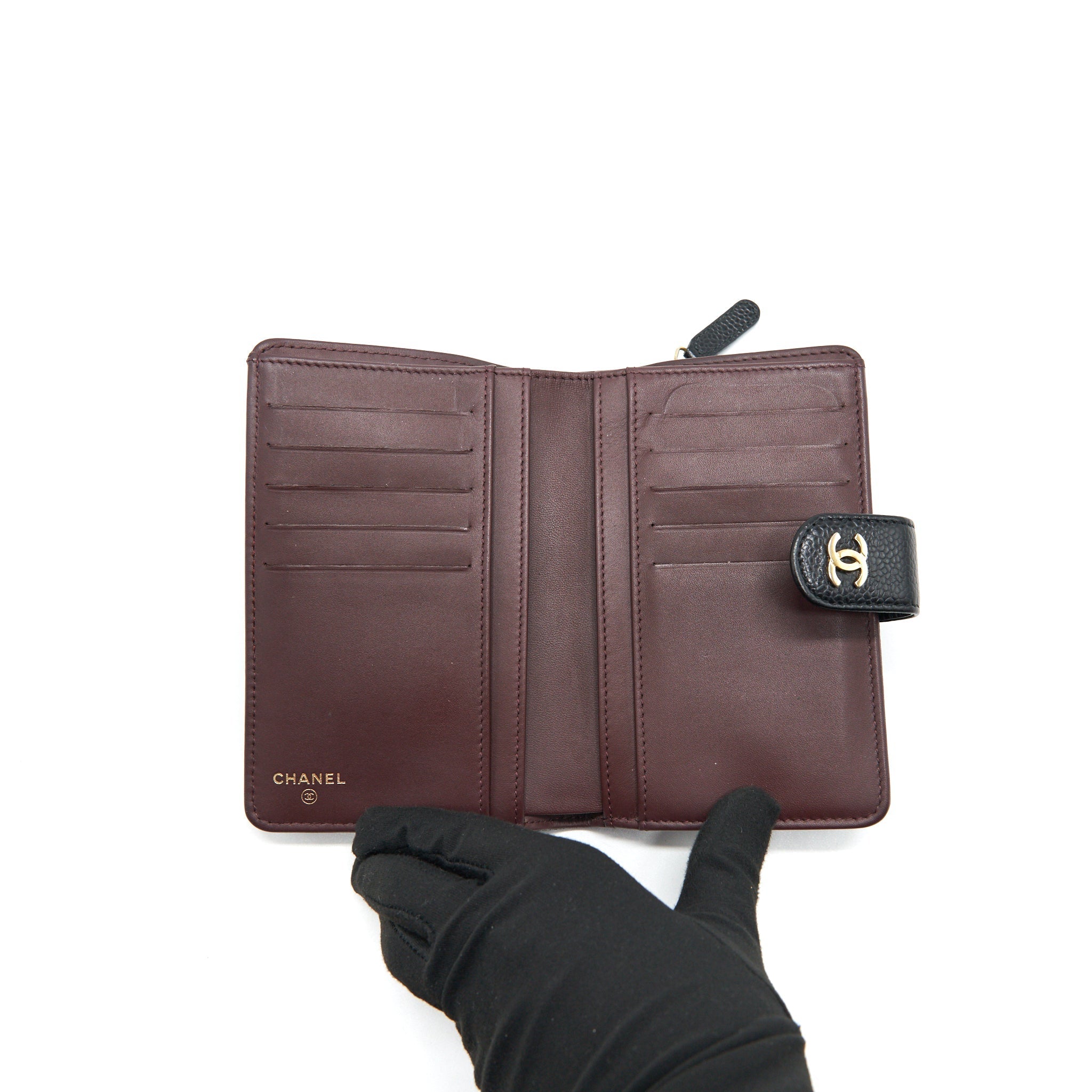 CHANEL QUILTED CC BIFOLD CAVIAR WALLET BLACK GHW