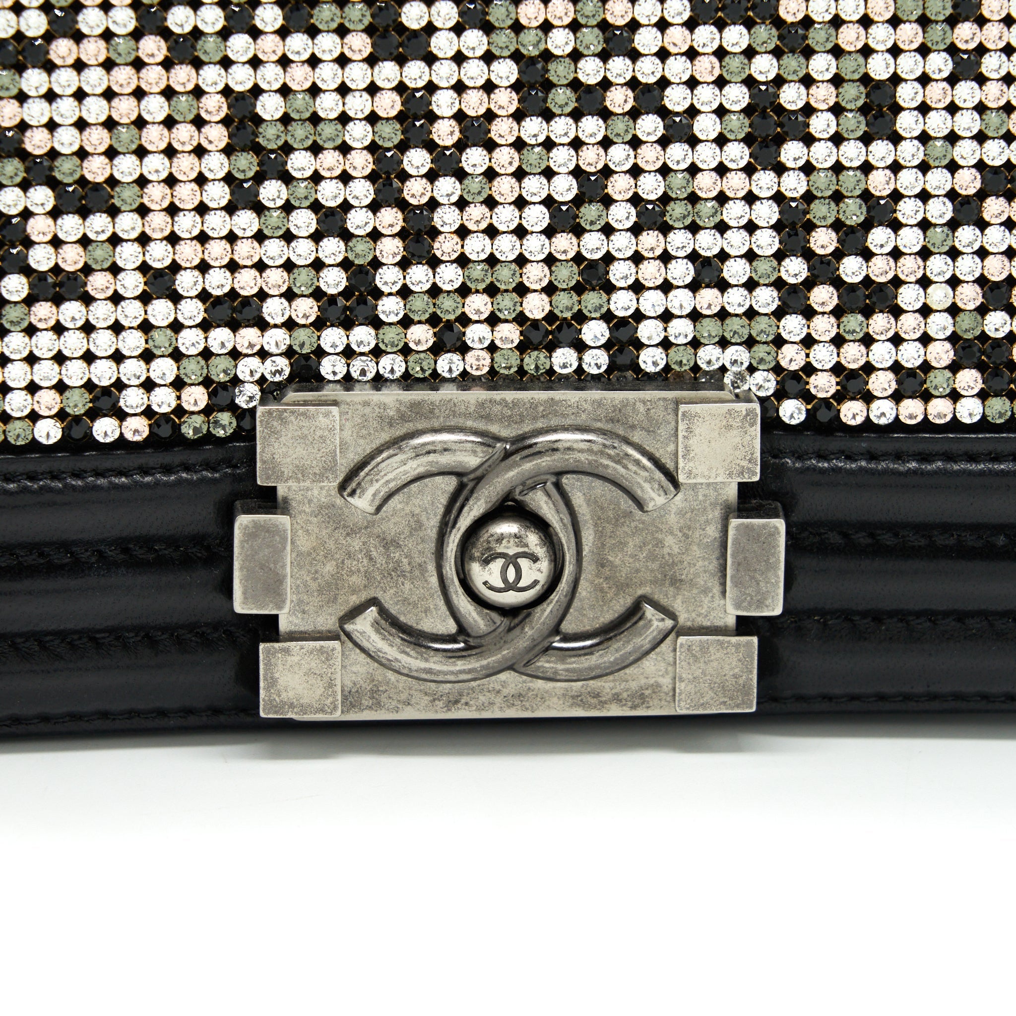 CHANEL SMALL BOY WITH CRYSTALS LAMBSKIN BLACK RUTHENIUM HARDWARE