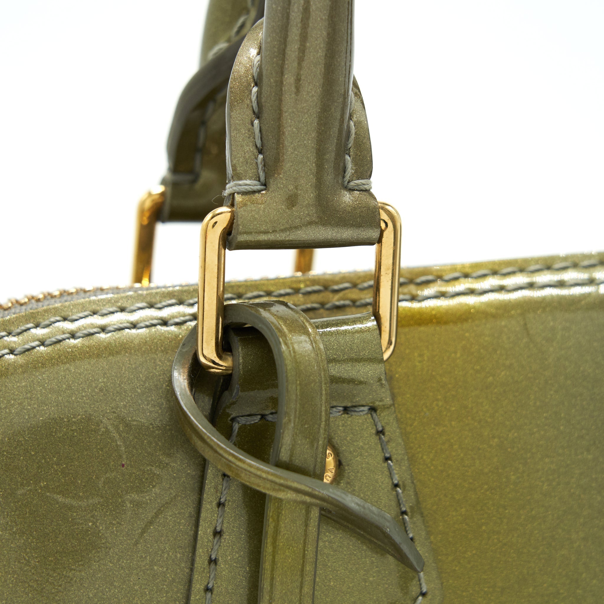 LOUIS VUITTON PATENT ALMA PM OLIVE GREEN WTH COIN PURSE ACCESSORY