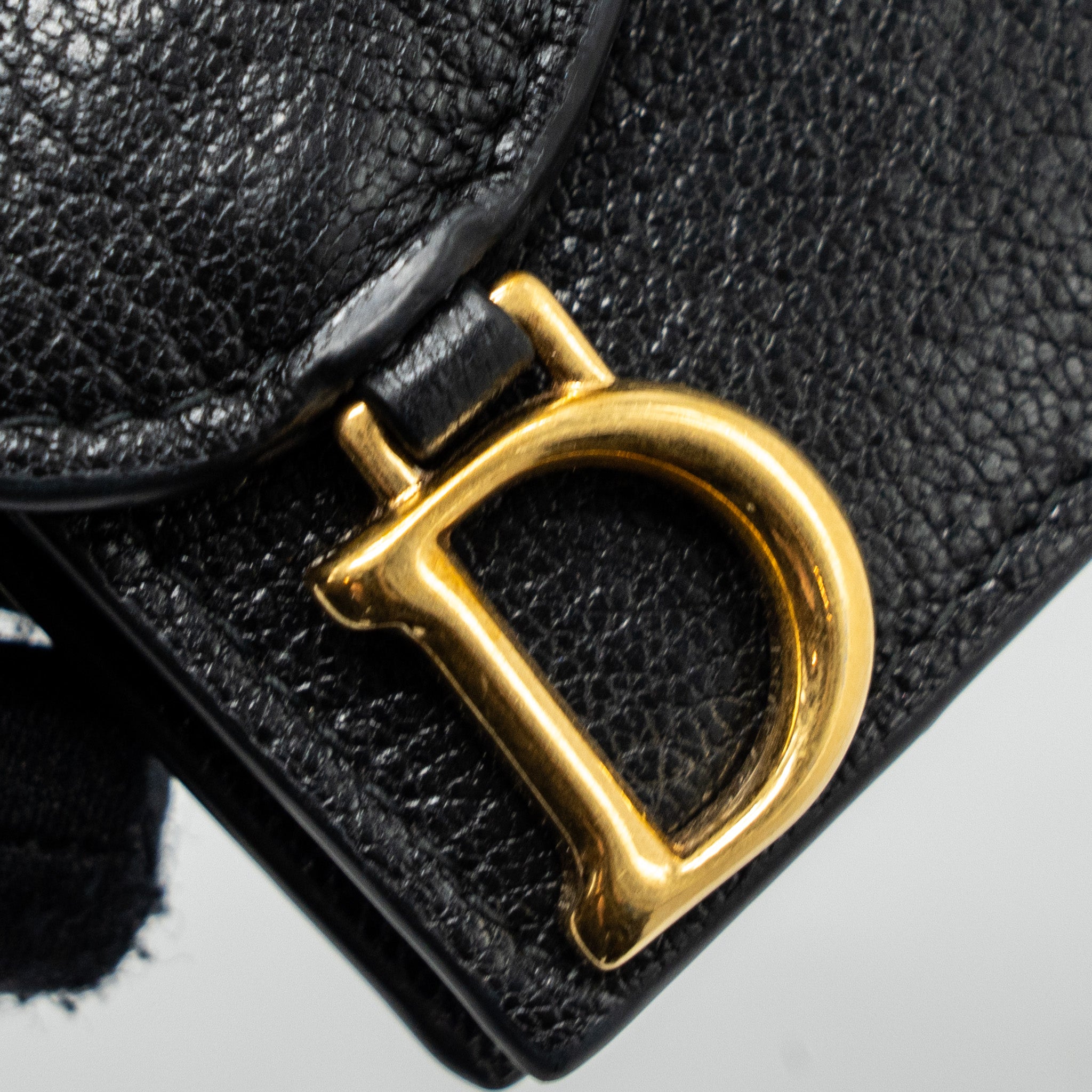 DIOR SADDLE FLAP CARD HOLDER GOATSKIN BLACK GHW