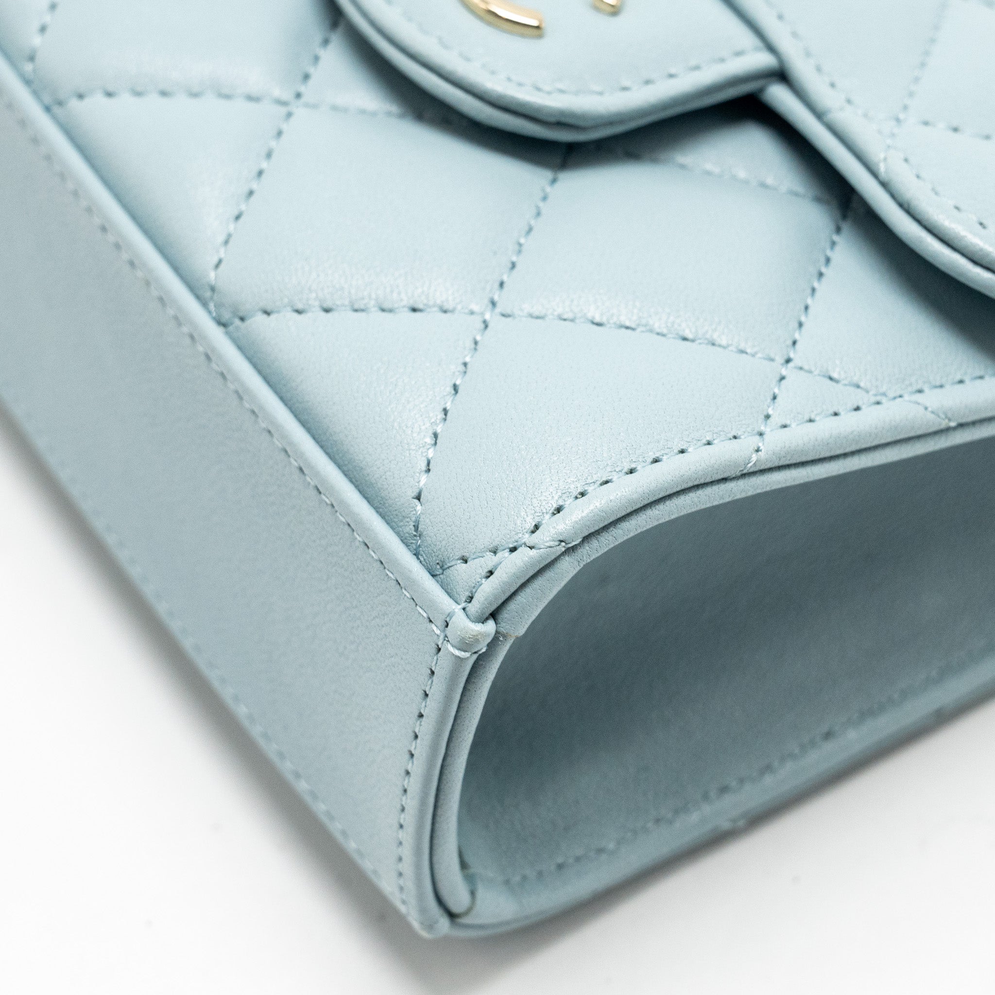 CHANEL TOP HANDLE MINI FLAP BAG LAMBSKIN LIGHT BLUE LGHW