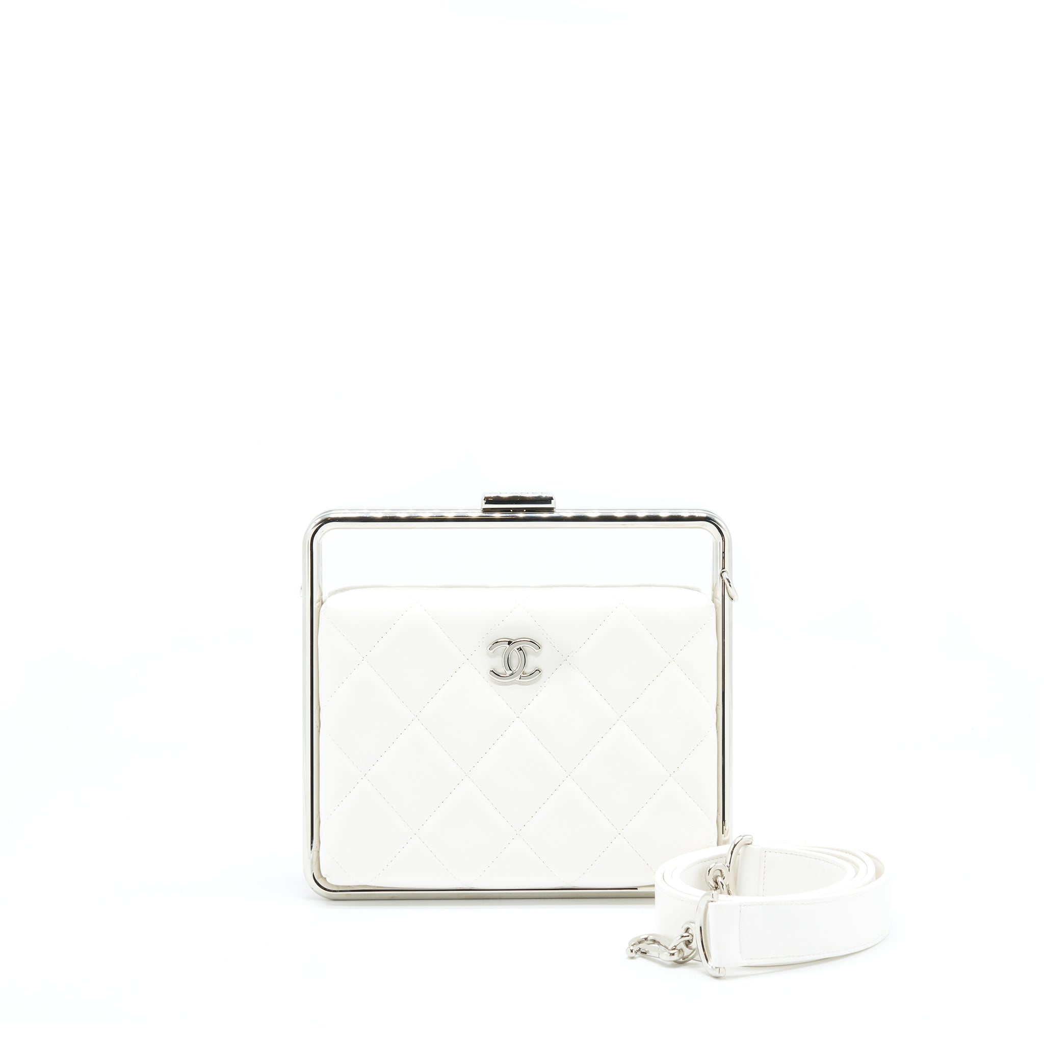 CHANEL QUILTED CLUTCH LAMBSKIN WHITE SHW
