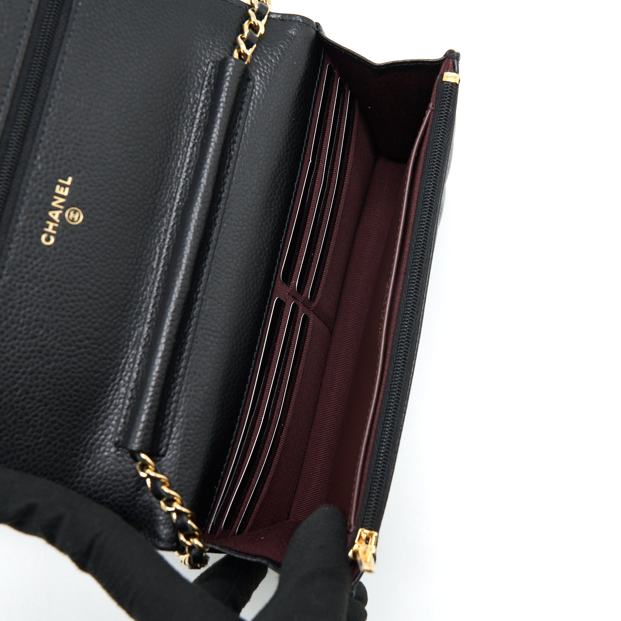 CHANEL CLASS WALLET ON CHAIN CAVIAR BLACK GHW (MICROCHIP)