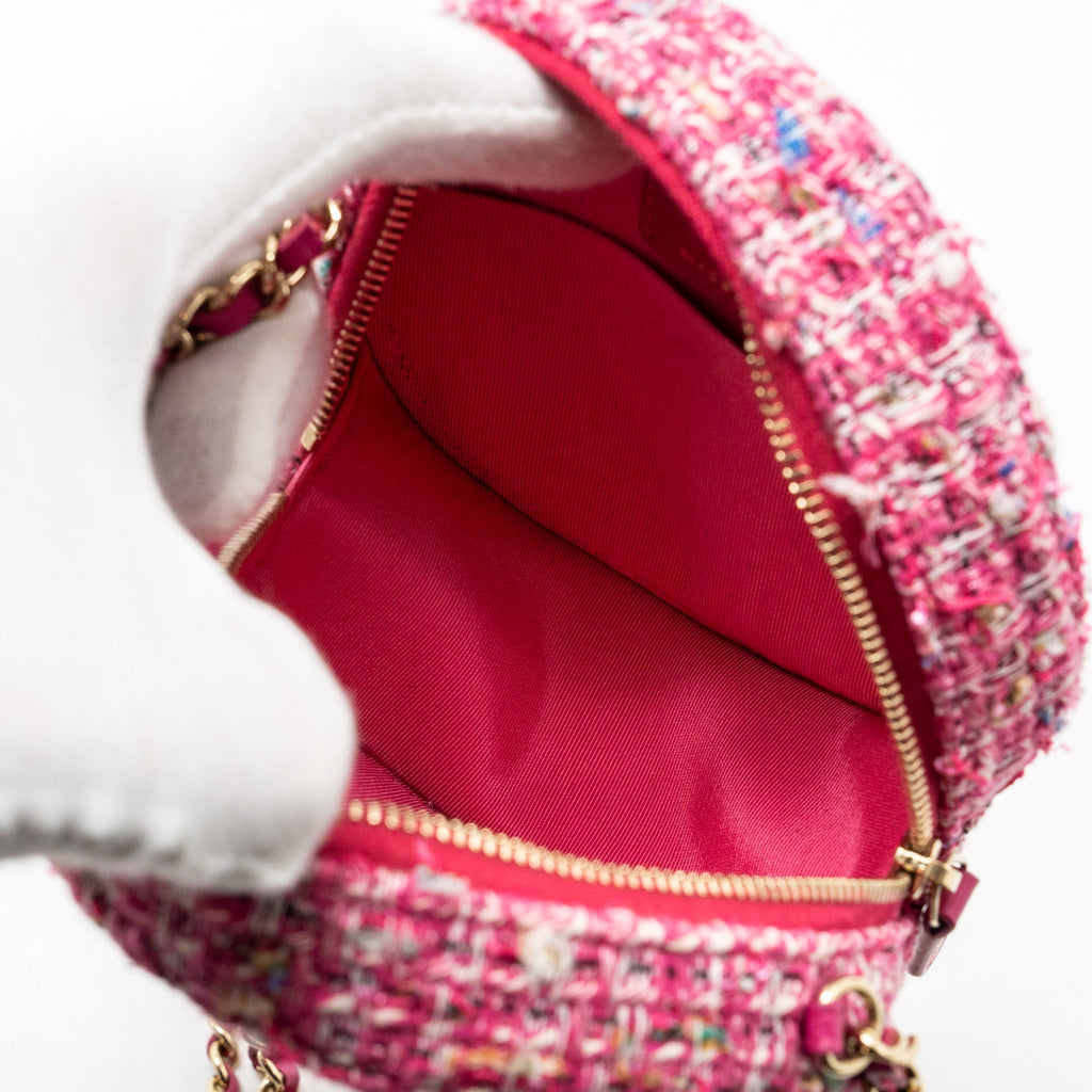 CHANEL ROUND CLUTCH WITH CHAIN TWEED PINK/MULTICOLOUR LGHW