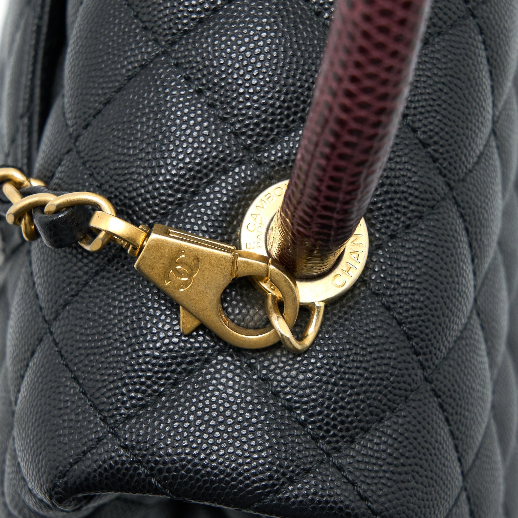 CHANEL MEDIUM COCO HANDLE CAVIAR WITH LIZARD HANDLE BLACK BRUSHED GHW