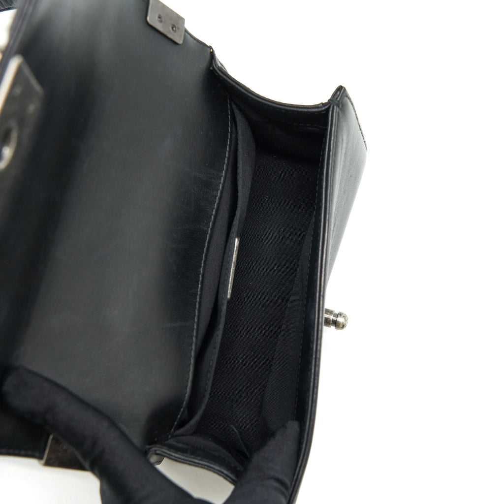 CHANEL SMALL BOY WITH CRYSTALS LAMBSKIN BLACK RUTHENIUM HARDWARE