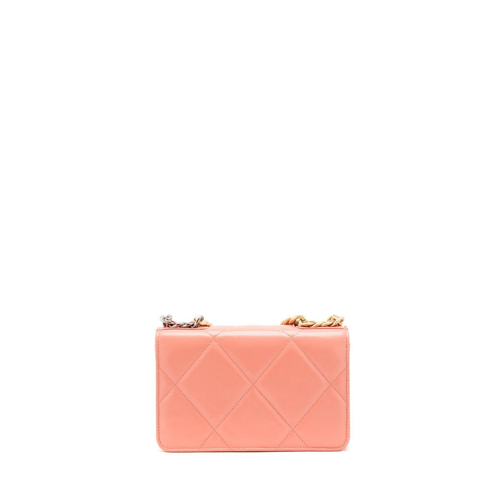 CHANEL 19 WALLET ON CHAIN GOATSKIN PINK WITH GOLD AND SILVER HARDWARE