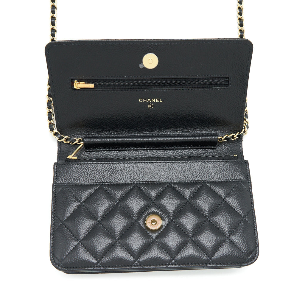 CHANEL CLASS WALLET ON CHAIN CAVIAR BLACK GHW (MICROCHIP)