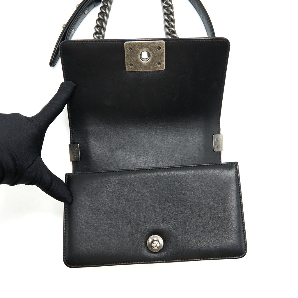 CHANEL SMALL BOY WITH CRYSTALS LAMBSKIN BLACK RUTHENIUM HARDWARE
