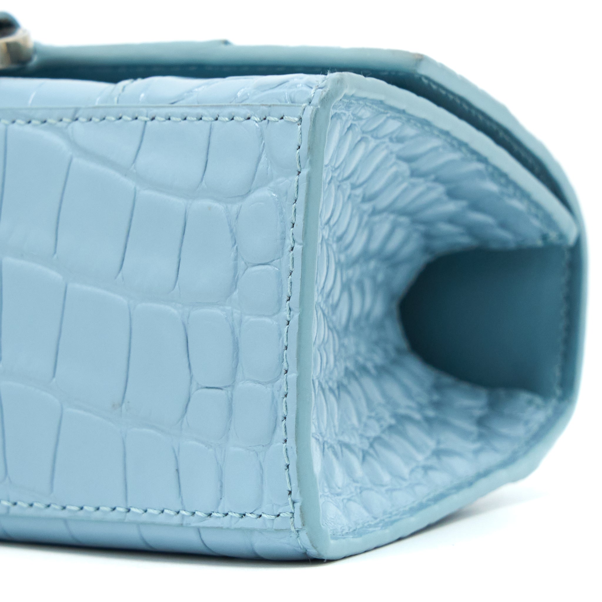 BALENCIAGA HOURGLASS XS CRO-EMBOSSED CALFSKIN LIGHT BLUE SHW