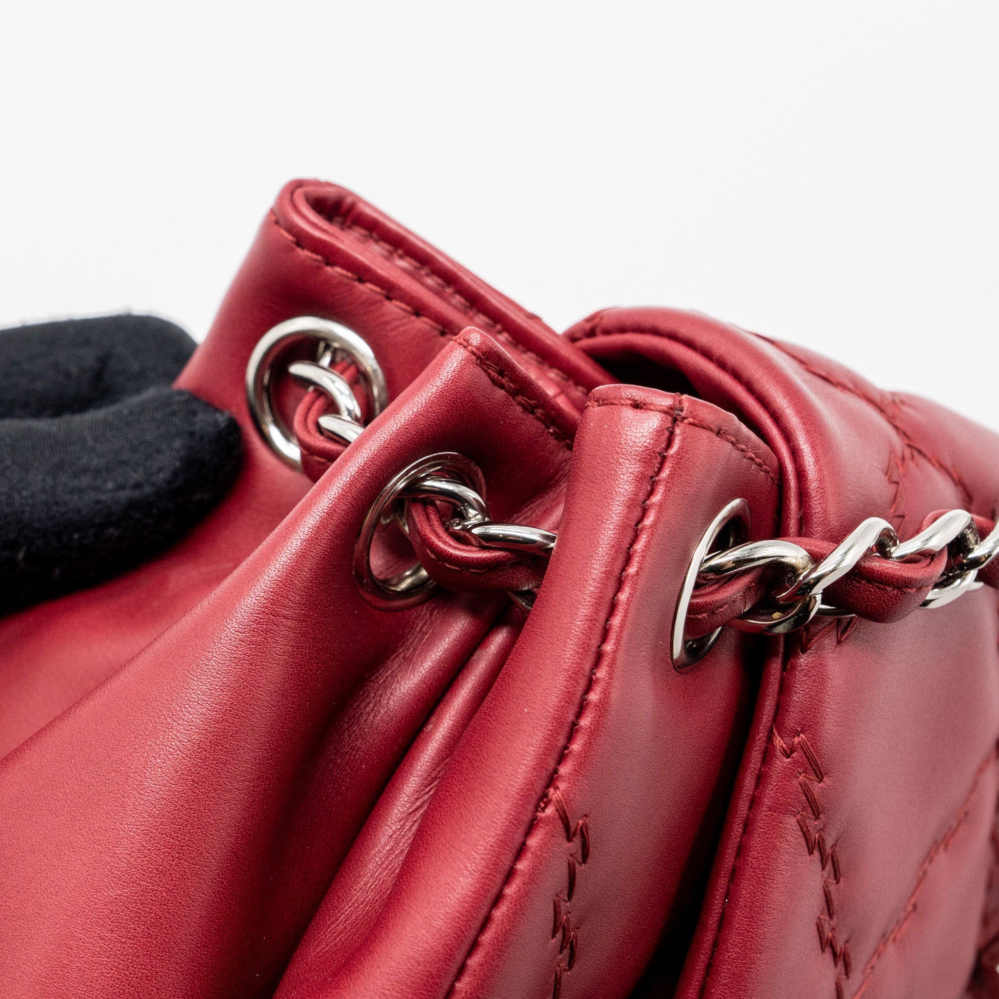 CHANEL HAMPTON TOTE BAG CALFSKIN RED SHW