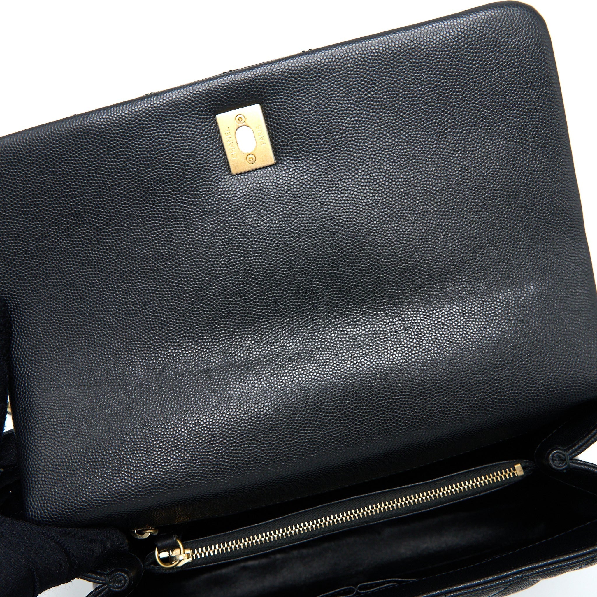 CHANEL MEDIUM COCO HANDLE CAVIAR WITH LIZARD HANDLE BLACK BRUSHED GHW