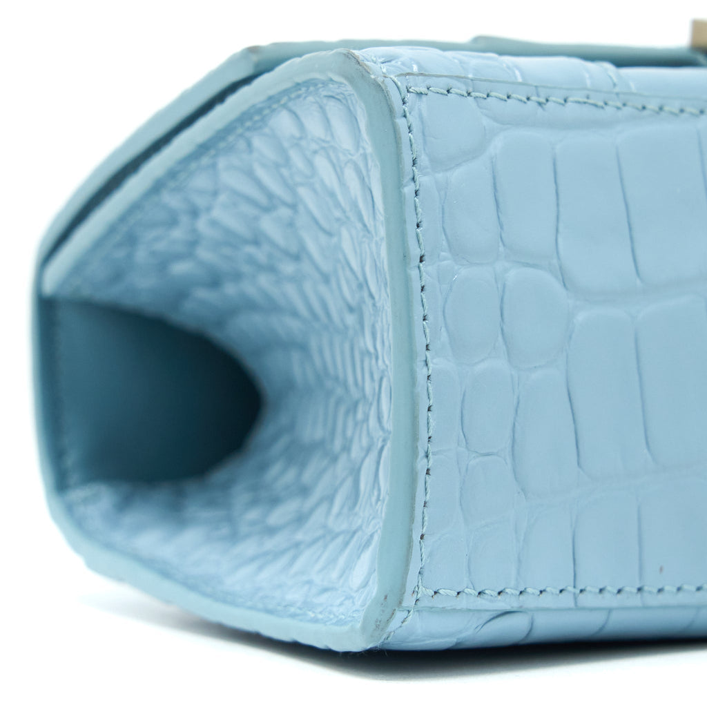 BALENCIAGA HOURGLASS XS CRO-EMBOSSED CALFSKIN LIGHT BLUE SHW