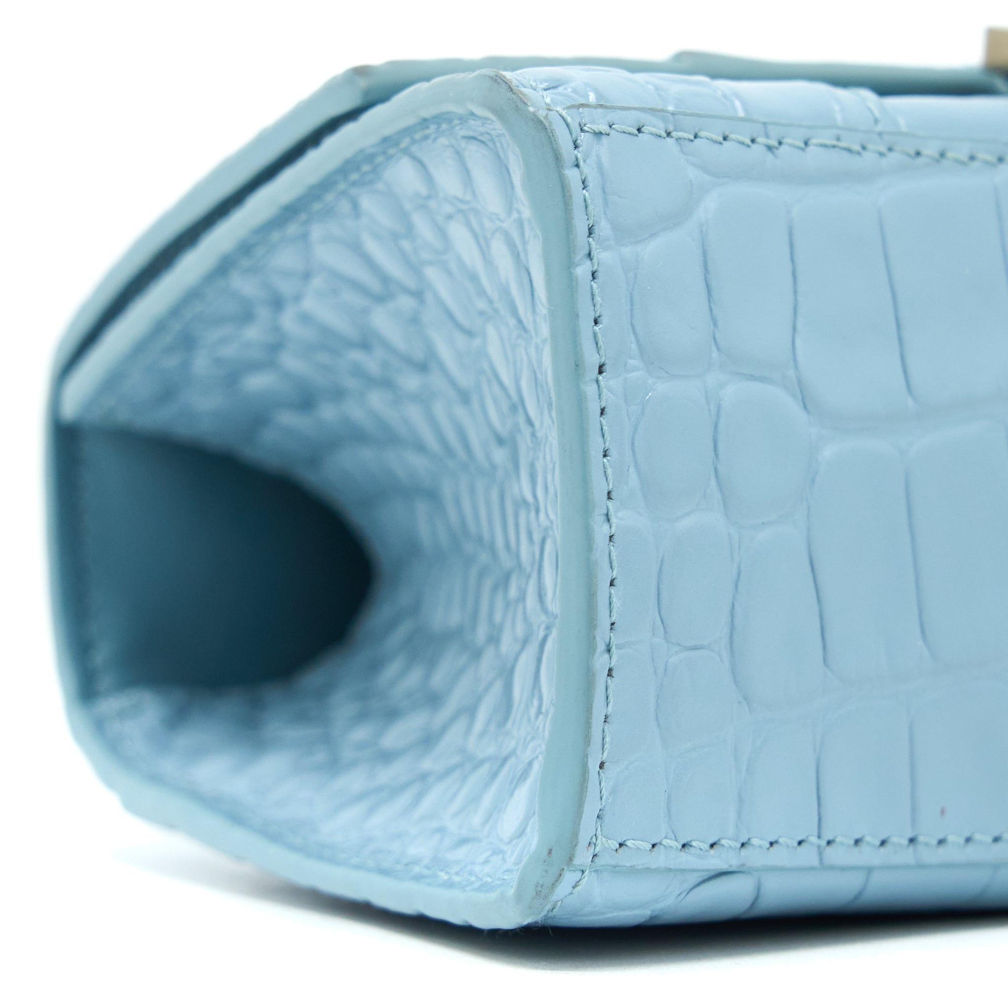 BALENCIAGA HOURGLASS XS CRO-EMBOSSED CALFSKIN LIGHT BLUE SHW