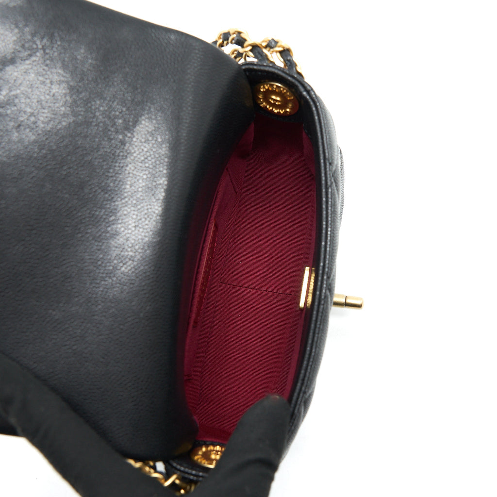 CHANEL 22A SMALL FLAP BAG CAVIAR BLACK BRUSHED GHW (MICROCHIP)