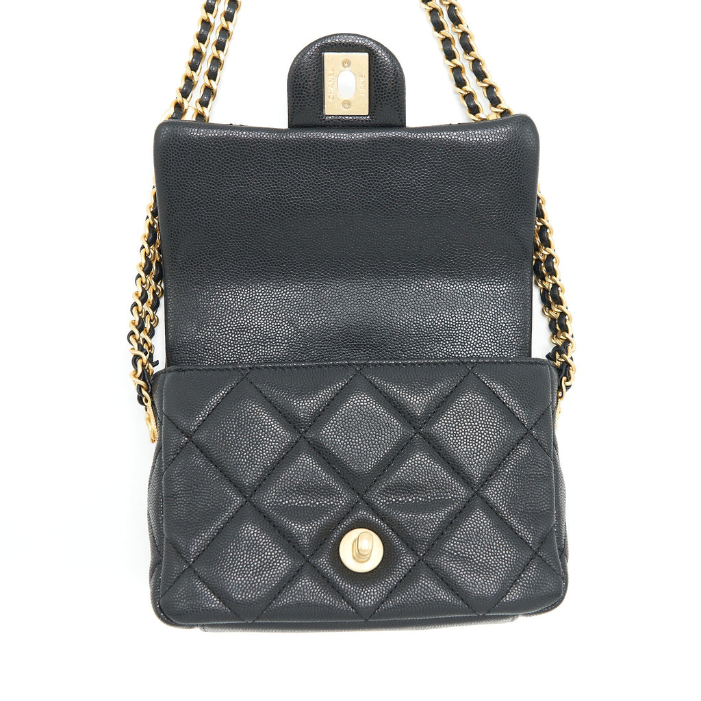 CHANEL 22A SMALL FLAP BAG CAVIAR BLACK BRUSHED GHW (MICROCHIP)