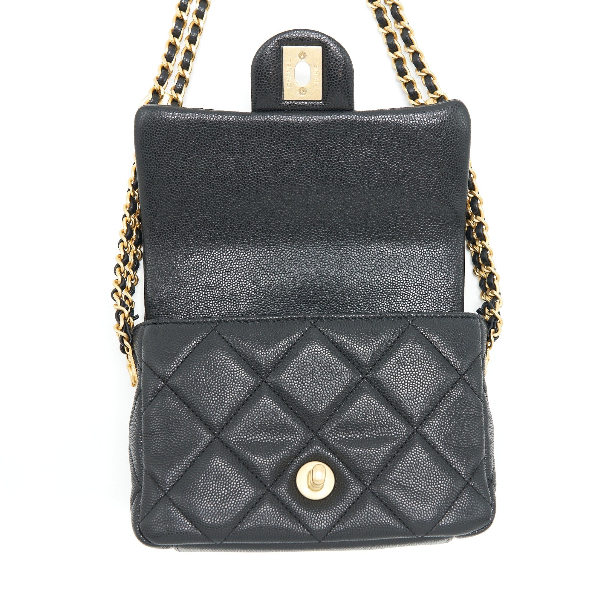 CHANEL 22A SMALL FLAP BAG CAVIAR BLACK BRUSHED GHW (MICROCHIP)
