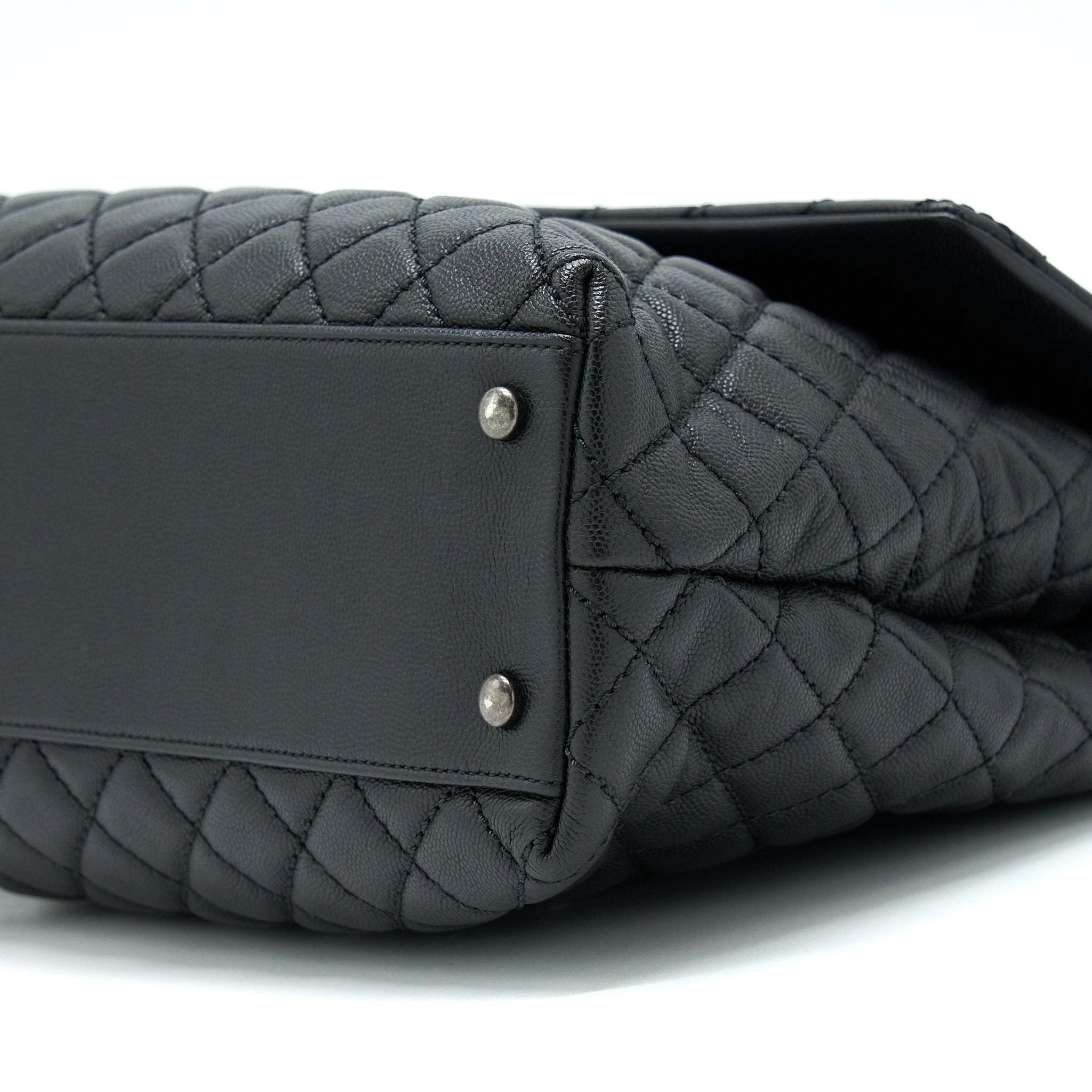CHANEL COCO HANDLE FLAP BAG CAVIAR BLACK RUTHENIUM HARDWARE
