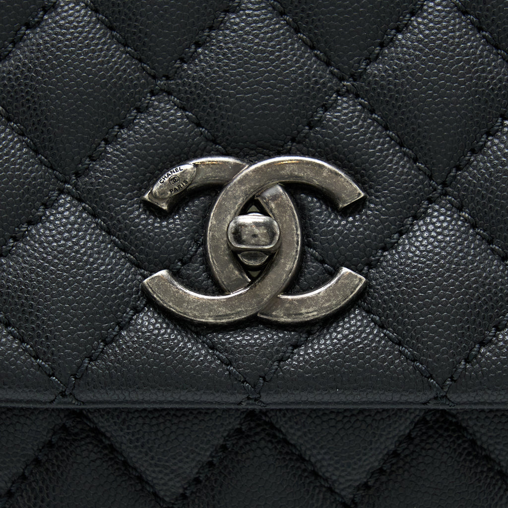 CHANEL COCO HANDLE FLAP BAG CAVIAR BLACK RUTHENIUM HARDWARE